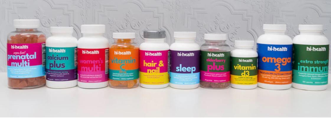 a line up of hi-health products