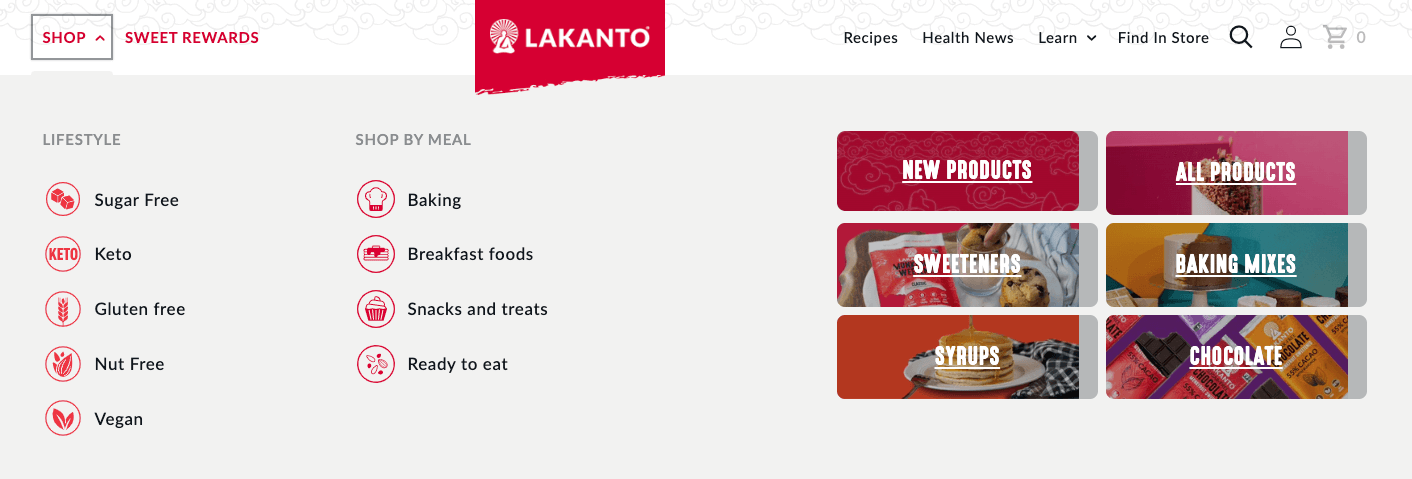 lakanto website menu