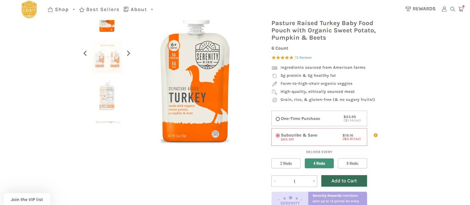serenity kids turkey baby food pouch product page