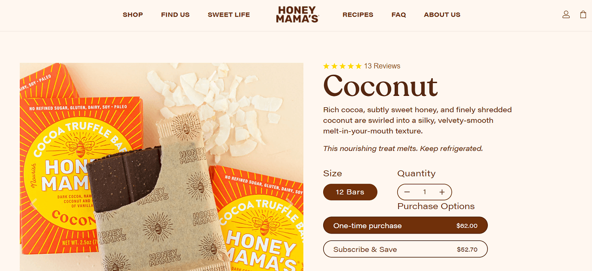 Honey Mama's Coconut Bar webpage