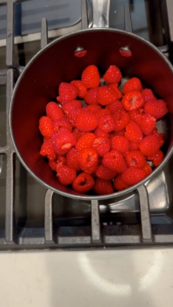 raspberries on low-medium heat