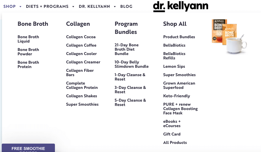 dr kellyann website shop menu
