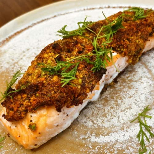 Date & Pistachio Crusted Salmon