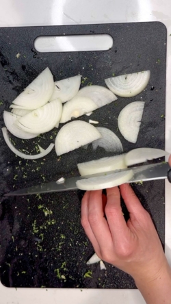 While water is boiling, wash and cut your veggies into bite sized pieces