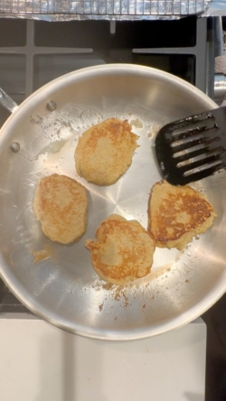 Add batter to pan and cook the pancakes until golden (about 3 minutes each side)
