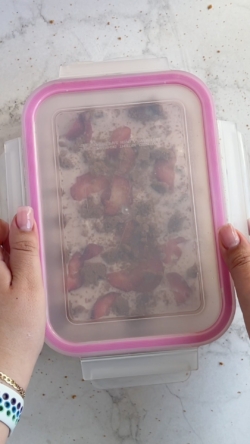 Cover the container and freeze for at least 4 hours. Allow to thaw lightly for 5 minutes before serving.