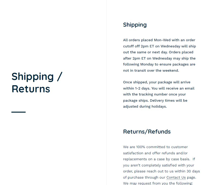 shipping and return policies