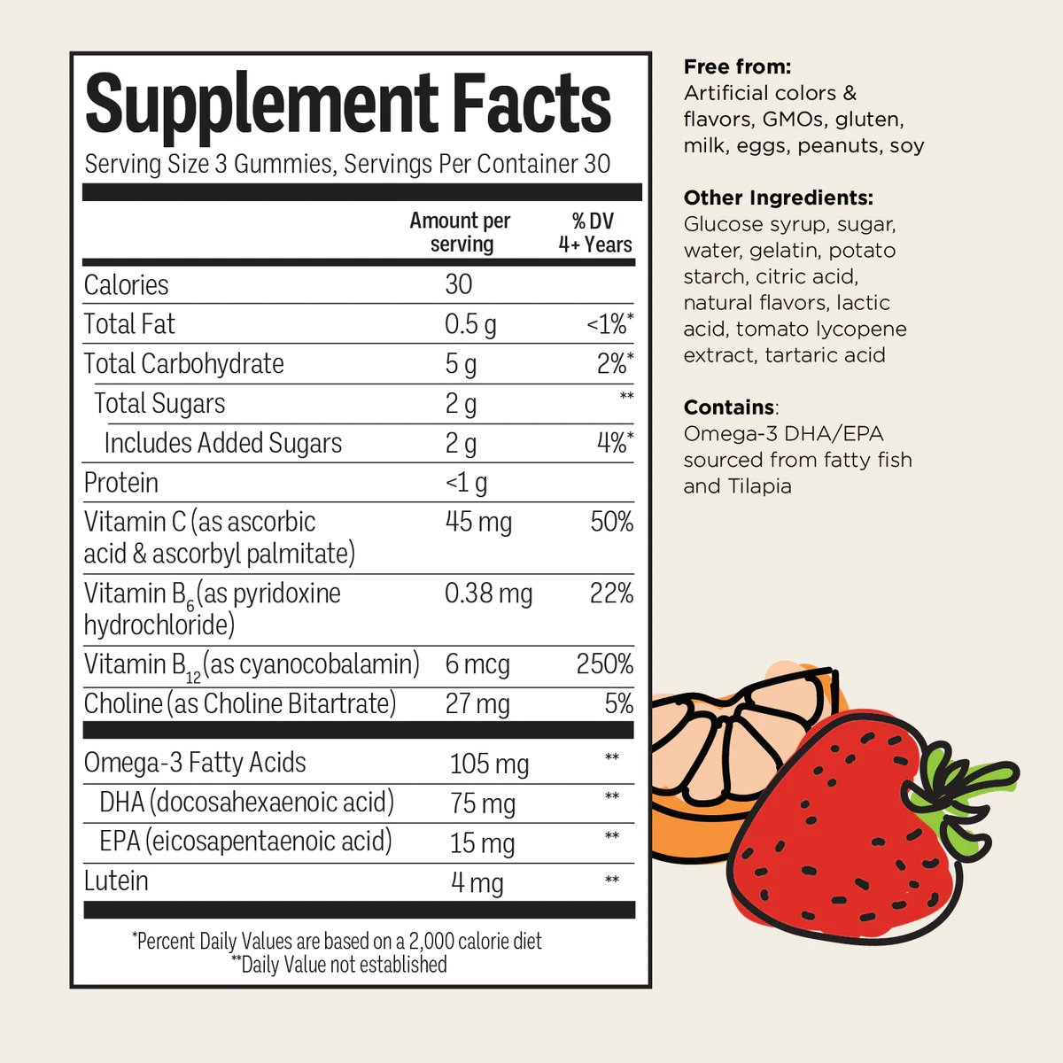 Supplement Facts and Ingredients for Brainiac’s BrainPack Daily Kids’ Gummies