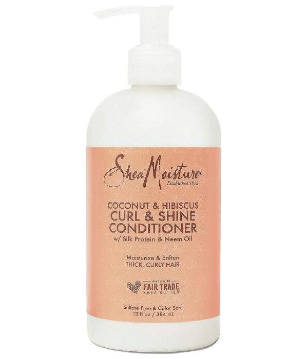 A bottle of SheaMoisture Conditioner Curl and Shine against a blank background