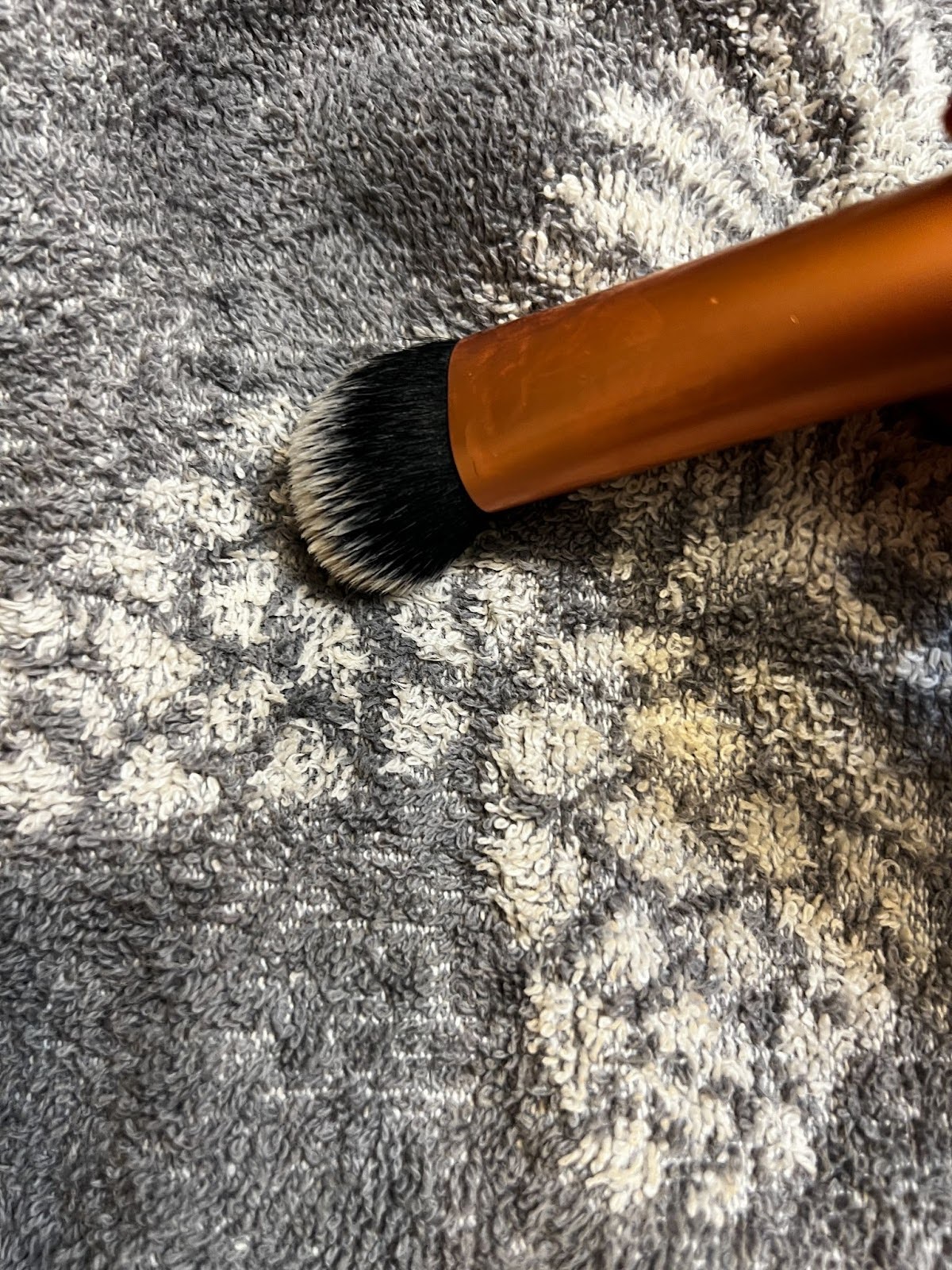 Gently rub the brush bristles on a dry towel (microfiber is best) to get rid of excess water.