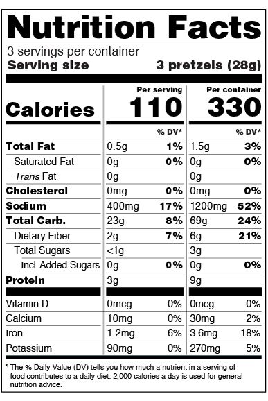 nutrition facts label for pretzels
