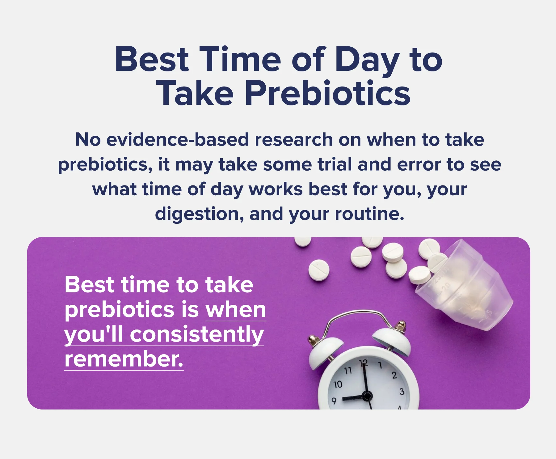 Best Time of the Day to Take Prebiotics is when you'll consistently remember. 