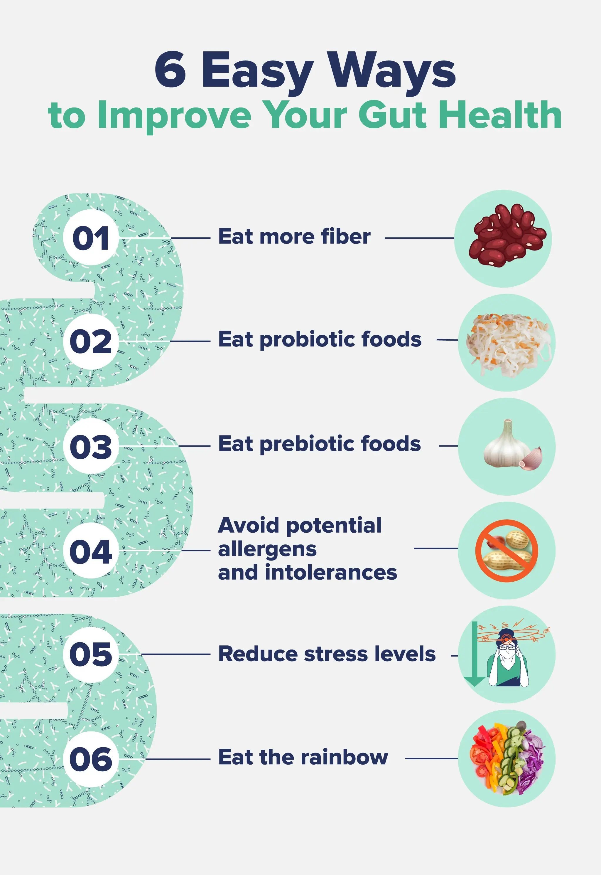 An infographic listing six tips on how to improve gut health.