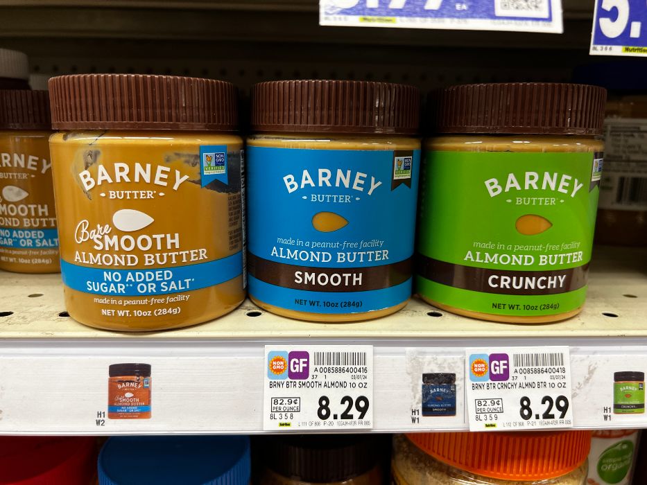 Jars of Barney Almond Butter varieties