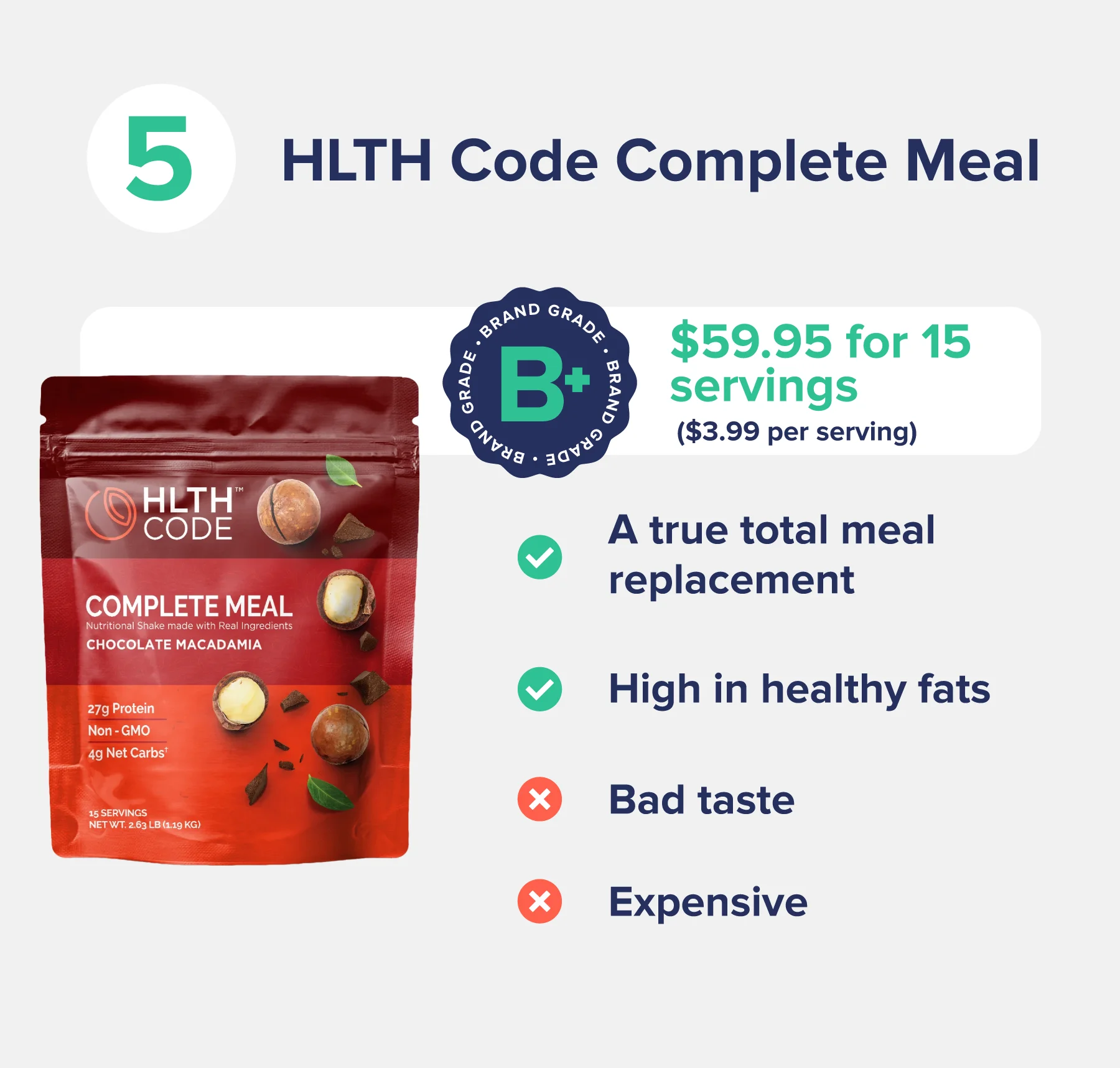 HLTH Code Complete Meal with list of pros and cons