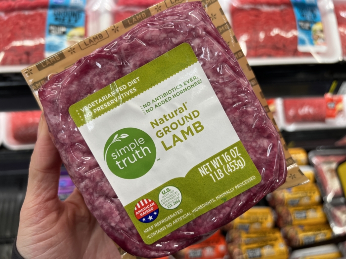 Package of ground lamb meat.