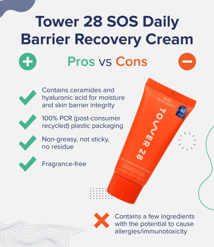 Pros and Cons list of Tower 28 SOS Daily Barrier Recovery Cream