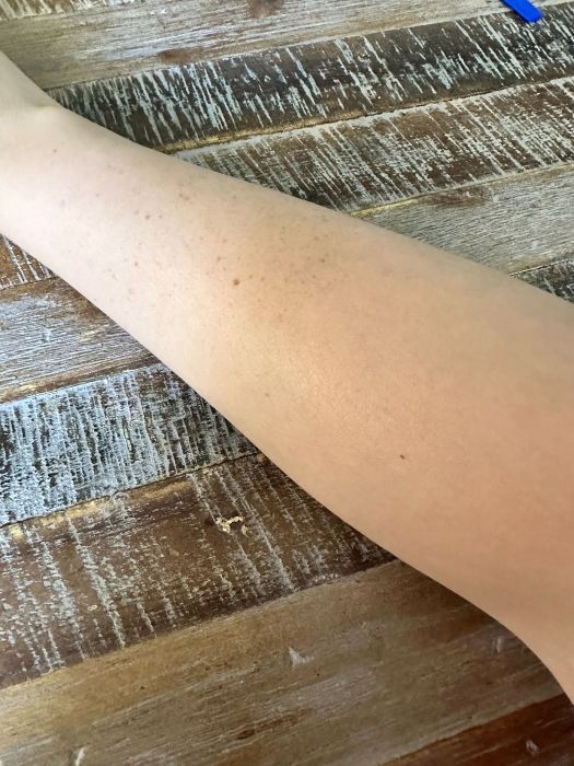 Supergoop Play sunscreen after 3-5 seconds that has been fully rubbed in.