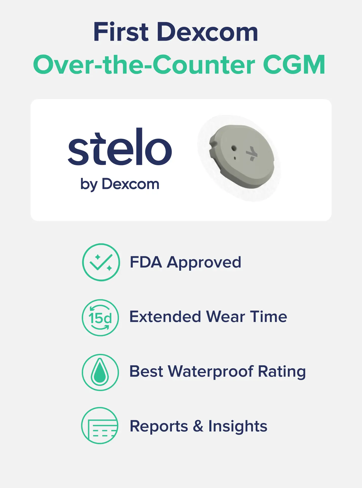 Custom graphic describing the Stelo by Dexcom.