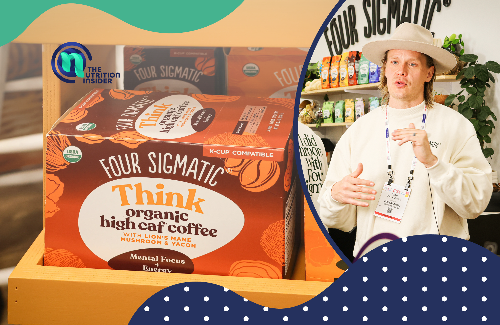 graphic image showing Tero Isokauppila and Four Sigmatic products